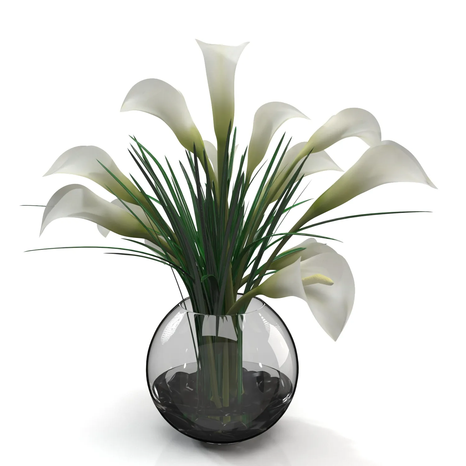 Calla Lily Arrangement in glass vase PBR 3D Model_06